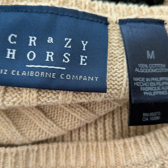 Women's Crazy Horse Beige Ribbed Knit Crew Neck Sweater Size M - Picture 3 of 3